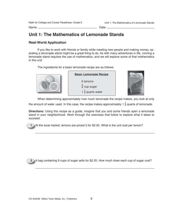 Math for College and Career Readiness, Grade 6
