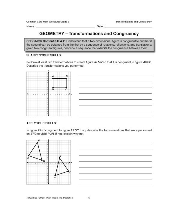 Common Core Math Workouts, Grade 8