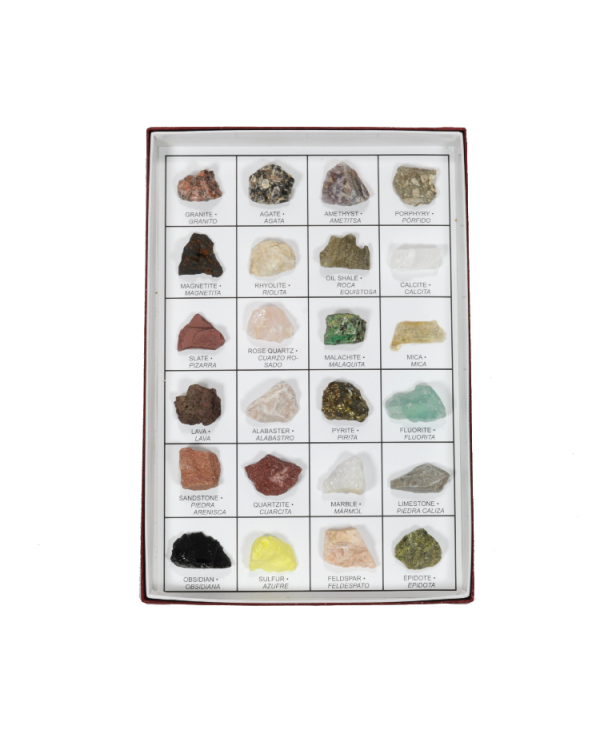 24PC Rock Mineral Collection w/Display Case Science Speciman Geography For  Kids